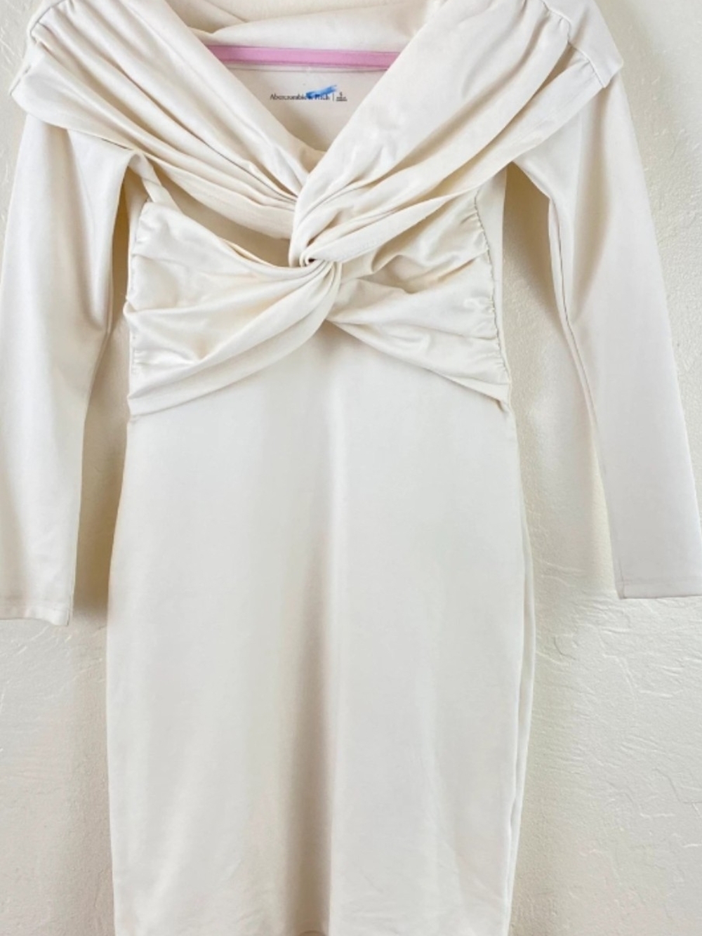 Abercrombie & Fitch Cream Long-Sleeve Knot-Front Dress